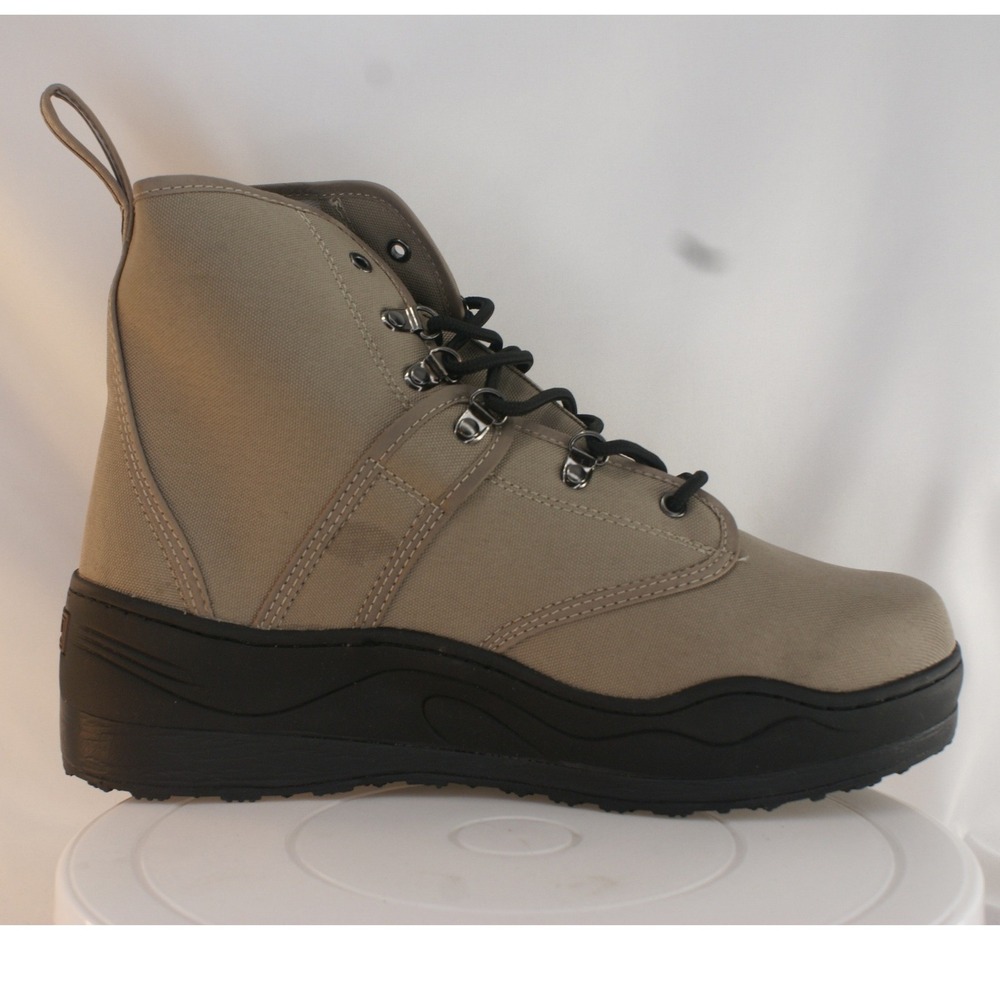 Caddis Wading Shoes Mens Tan Canvas High Top Fishing Boots Black Rubber Sole 10 - Picture 10 of 16